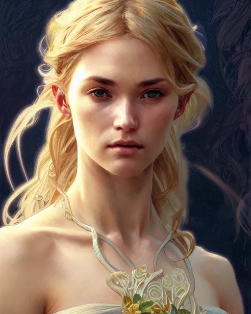 Image similar to portrait of an island made of blonde women, real life skin, intricate, elegant, highly detailed, artstation, concept art, smooth, sharp focus, art by artgerm and greg rutkowski and alphonse mucha