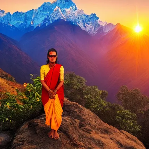 Prompt: hindu unity, glory, sunrise, himalayas, 4 k, profile picture