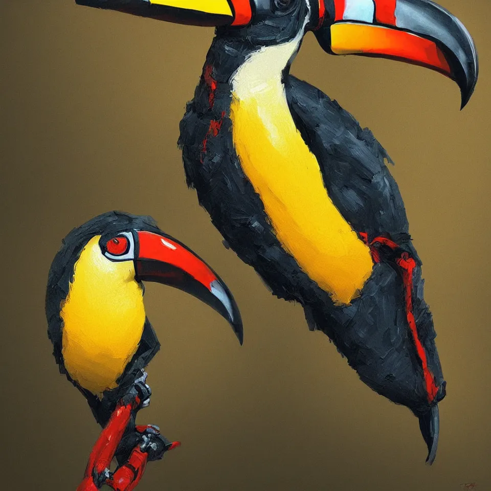 Prompt: a detailed portrait robot toucan, digital painting, digital art, beautiful, cinematic, 4 k, ultra hd, art by frank frazetta, dynamic lighting