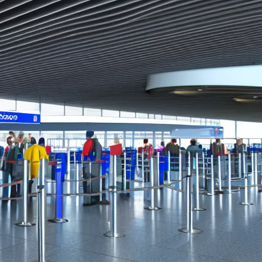 Image similar to 8 k hd detailed octane render of the security line at an airport