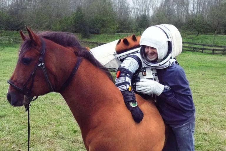 Image similar to horse hugging an astronaut