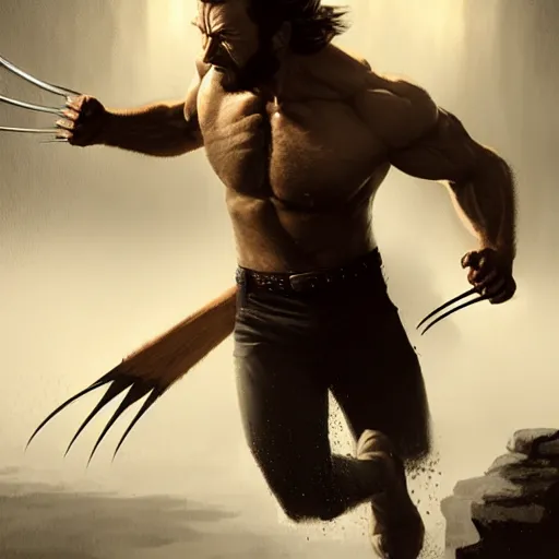 Image similar to portrait of Wolverine in costume, amazing splashscreen artwork, splash art, head slightly tilted, natural light, elegant, intricate, fantasy, atmospheric lighting, cinematic, matte painting, by Greg rutkowski