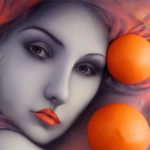 Image similar to rigorous underwater photography, deep depth of field by dorina costras. a sculpture of a young woman holding an orange