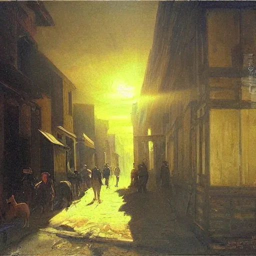 Image similar to oil painting of american old west town, dusty street, sunrays, dramatic, very very very beautiful art, romanticism by goya