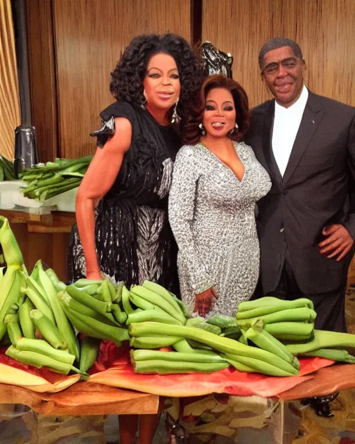 Prompt: photo of okra with oprah winfrey's head