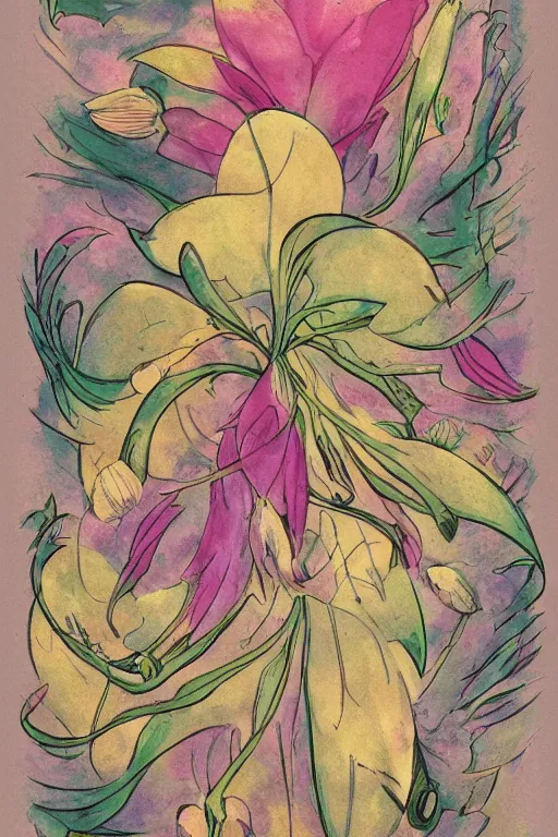 Prompt: artwork of a flower petals tempest by walt disney, infographic, textbook, marginalia, cursed, alien, plant specimens, hortorium, scientific study