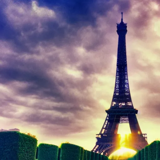 Image similar to epic paris, epic sky, cinematic light