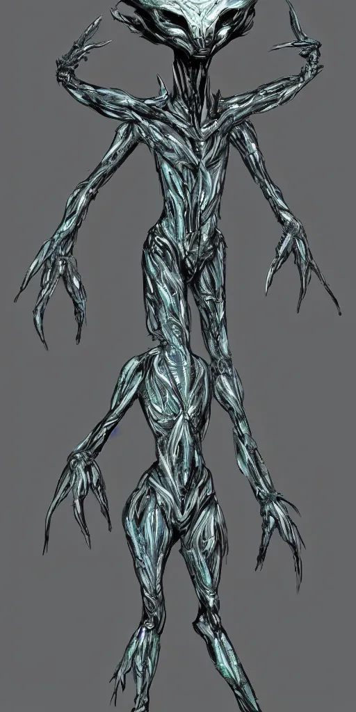 Image similar to full-body portrait of an alien creature made of crystal, scifi, science fiction, concept art, character design,