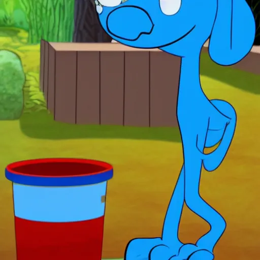 Image similar to screenshot of blue's clues with bloo from foster's home for imaginary friends