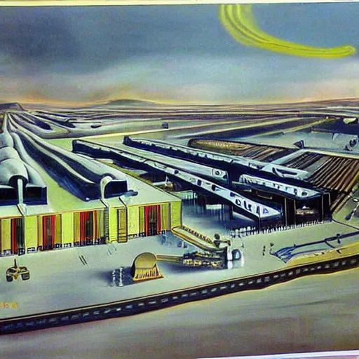 Prompt: industrial automated tesla factory painted by salvador dali