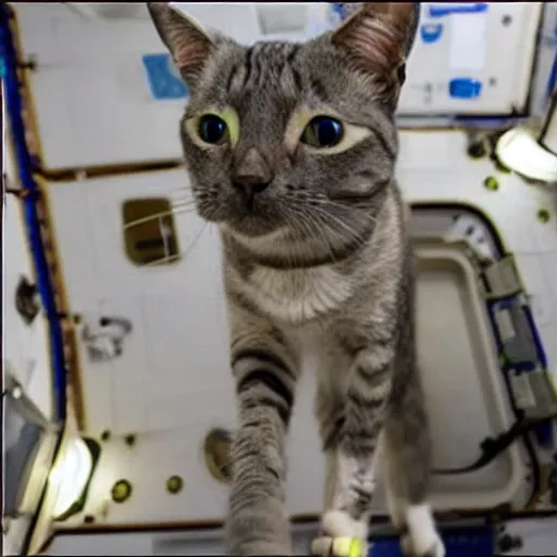 Image similar to Photo of a cat floating inside the ISS, realistic award-winning