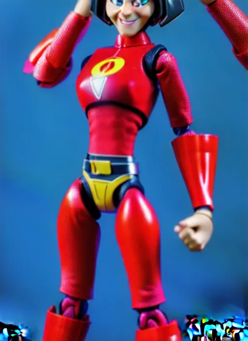 Image similar to Transformers Elastigirl action figure from Transformers: Kingdom, symmetrical details, by Hasbro, Takaratomy, Don Bluth, tfwiki.net photography, product photography, official media