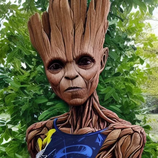 Image similar to sculpture of Groot by Sandra Chevrier