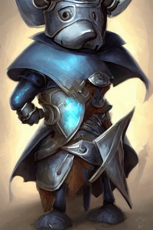 Image similar to cute little anthropomorphic Anteater knight wearing a cape and a crown, tiny, small, miniature bear, baby animal, short, pale blue armor, cute and adorable, pretty, beautiful, DnD character art portrait, matte fantasy painting, DeviantArt Artstation, by Jason Felix by Steve Argyle by Tyler Jacobson by Peter Mohrbacher, cinematic lighting