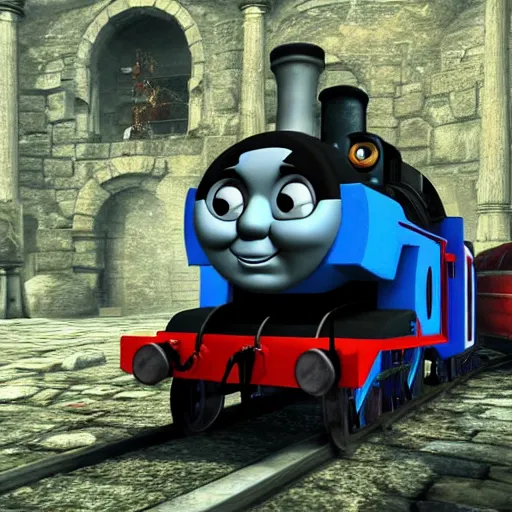 Image similar to Thomas the Tank engine as a boss in Dark Souls