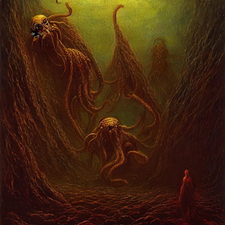 Prompt: a cinematic scene from the cthulhu, concept art by beksinski and jean delville, dramatic lighting, ultra hd, hdr, 8 k