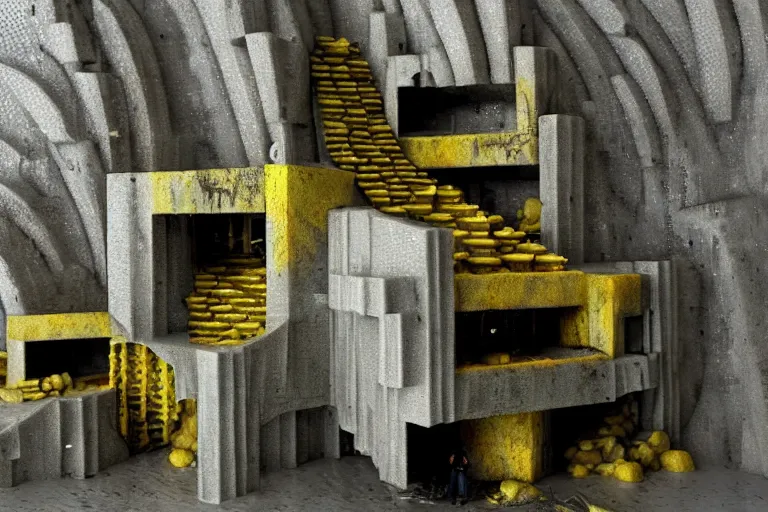 Image similar to favela bunker spaceship beeswax hive, brutalist waterfall environment, industrial factory, whimsical, award winning art, epic dreamlike fantasy landscape, ultra realistic,