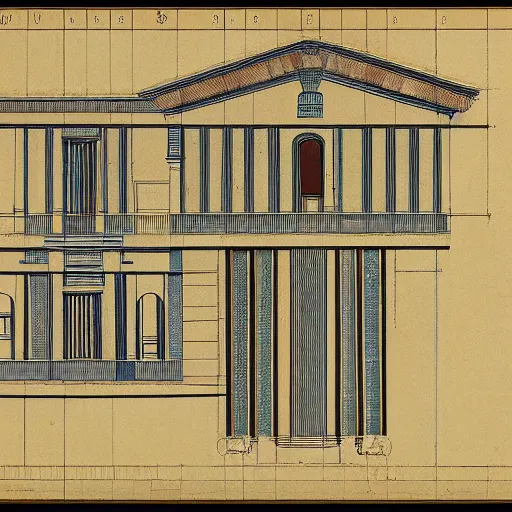 Image similar to architectural blueprints of an ancient roman domu, type 1, 2 k image file, draft paper with linework