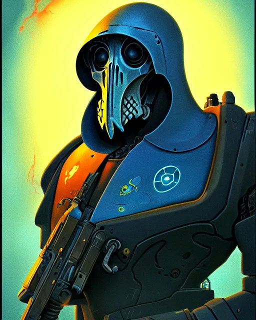 Image similar to reaper from overwatch, character portrait, portrait, close up, concept art, intricate details, highly detailed, vintage sci - fi poster, retro future, in the style of chris foss, rodger dean, moebius, michael whelan, and gustave dore