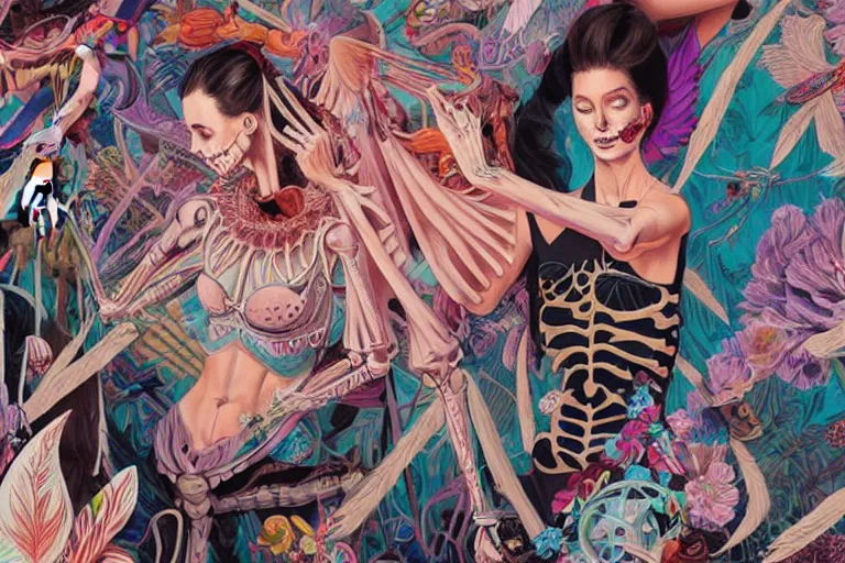 Image similar to skeleton fashion show, victoria's secret, tristan eaton, victo ngai, artgerm, rhads, ross draws