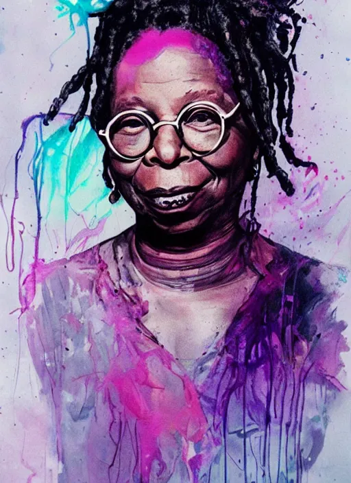 Image similar to whoopi goldberg by agnes cecile, luminous design, pastel colours, ink drips, autumn lights