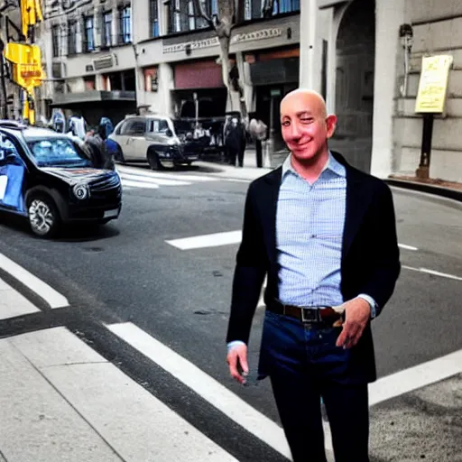 Image similar to jeff bezos begging on the street, highly detailed, photograph