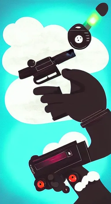 Image similar to “ big eye monkey holding laser gun floating in clouds, digital art, super aesthetic, art station childish style ”