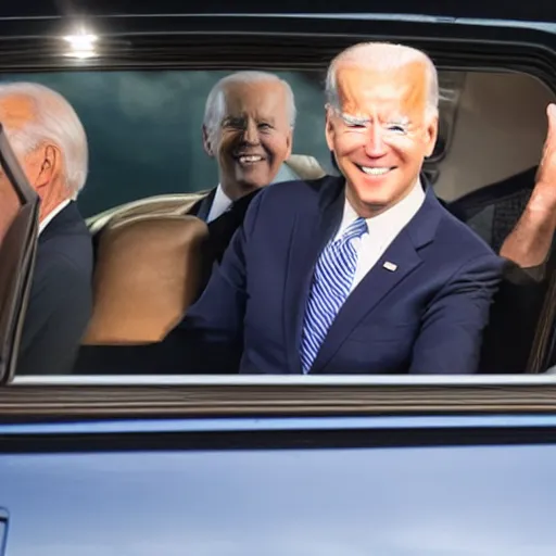 Image similar to Joe Biden in the back of a dark van