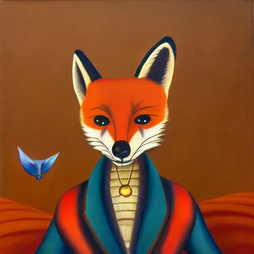 Prompt: an image of a beautiful fox in the style of archibald motley, jr., baroque, steampunk, baroque, oil on canvas