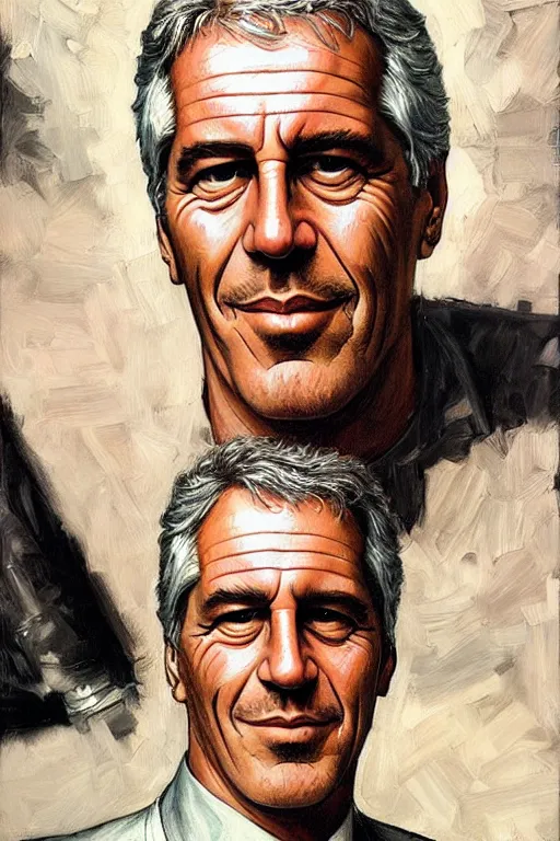 Image similar to jeffrey epstein and bill clinton, painting by jc leyendecker!! phil hale!, angular, brush strokes, painterly, vintage, crisp