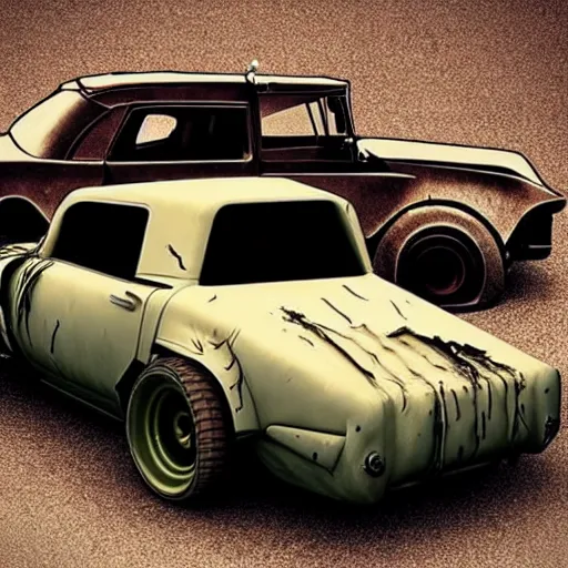 Image similar to madmax gangster vintage car