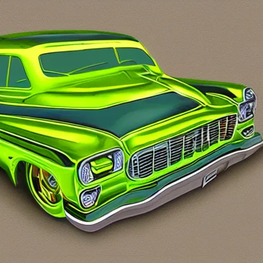 Prompt: lime green low rider by art fitzpatrick, detailed, golden ratio, symmetrical, shiny, gloss