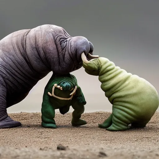 Image similar to tardigrade fighting a walrus