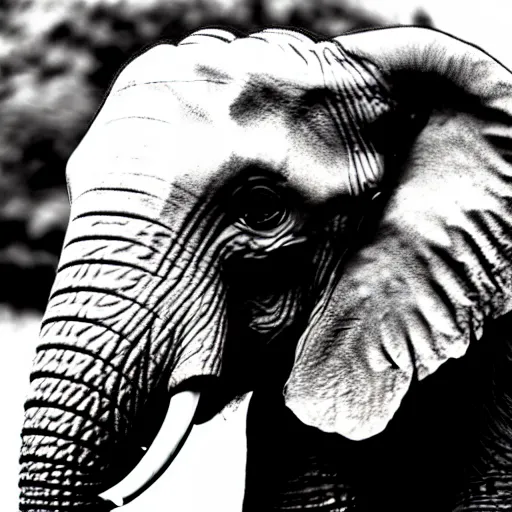 Image similar to a detailed, close - up photograph of an elephant with tiger skin