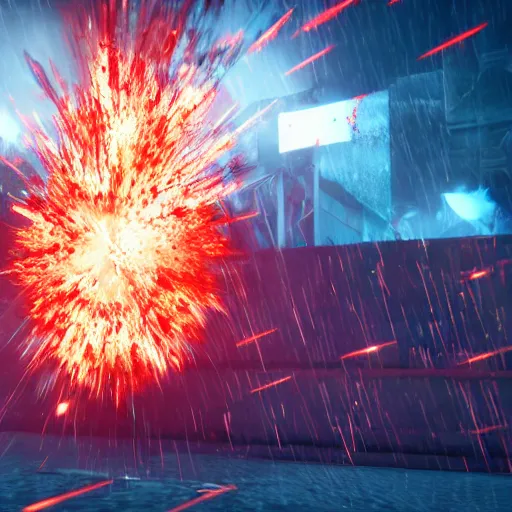 Prompt: An explosion, Matrix, Games of Thrones, 8K, light particles, neon, fire, realistic light, realistic shaders, taken by James Webb