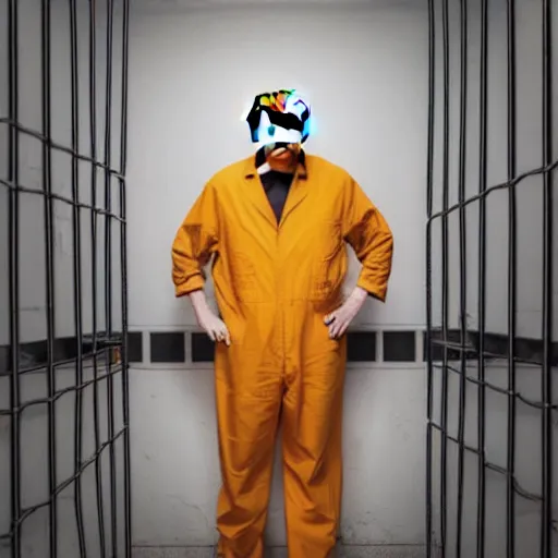 Image similar to donald trump in a prison cell wearing prison jumpsuit, photography, 4k