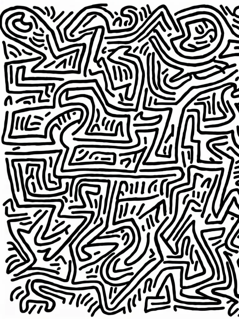 Prompt: continuous line gesture drawing, quick sketch inspired by keith haring, shantell martin, keith haring, elaine leon