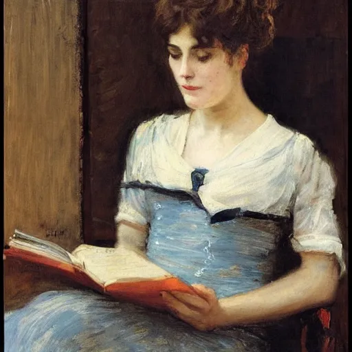 Image similar to woman reading by alfred stevens