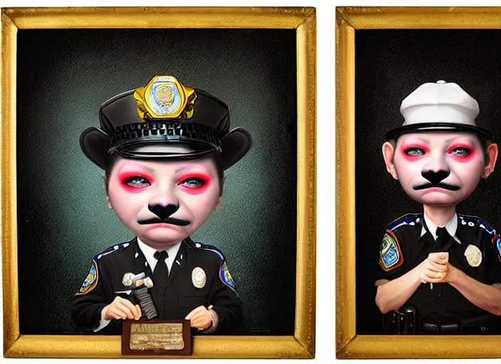 Image similar to a police officer with donut face, lowbrow, matte painting, 3 - d highly detailed, in the style of mark ryden,