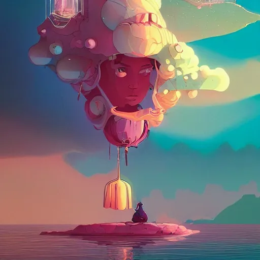 Image similar to steven universe, crystal gems, colourful breathtakingly weird beautiful powerful magical wonderfully majestic beautifully quirky incredibly cool character by michael whelan, moebius, beeple, dan mcpharlin, pascal blanche, symmetrical, serene expression, magical stormy reflections, smoke on water, sat down, 8 k artstation