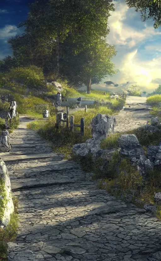 Prompt: a pathway to heaven leading up into the sky, god is waiting at the heaven gates, 8 k, concept art, ultra detailed