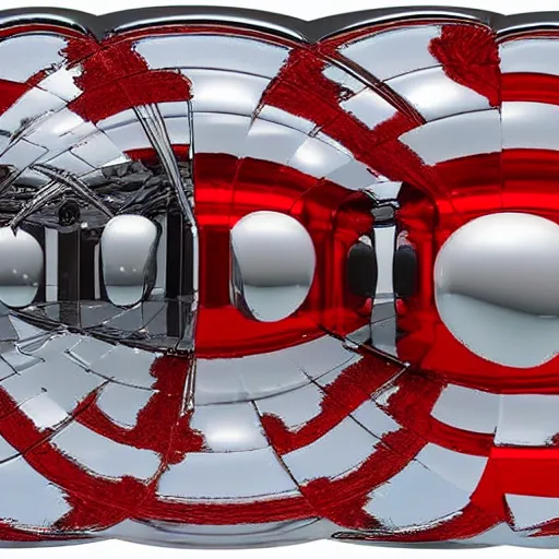 Prompt: chrome spheres on a red cube, 360 panorama