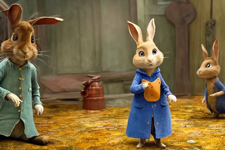 Image similar to Peter Rabbit in Coraline (2007), highly detailed, high quality, HD, 4k, 8k, Canon 300mm, professional photographer, 40mp, lifelike, top-rated, award winning, realistic, sharp, no blur, edited, corrected, trending