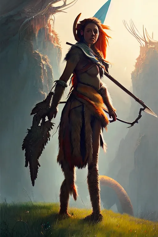 Prompt: hieronymus bosch, greg rutkowski, anna podedworna, painting of aubrey plaza as aloy from horizon : zero dawn