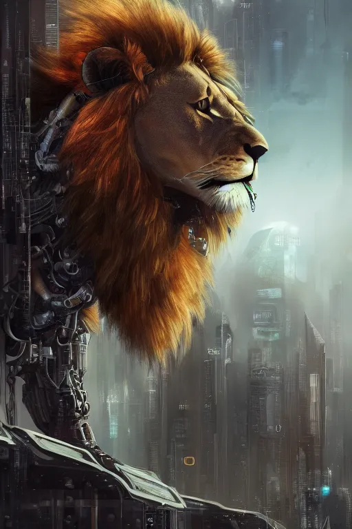Image similar to Ultra realistic illustration of an lion cyborg, cyberpunk, sci-fi fantasy