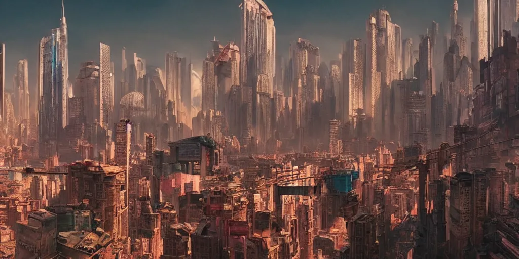 Image similar to a very high resolution image from a new movie, upside - down old temple and cyberpunk city, beautiful scenery, photorealistic, photography, directed by wes anderson