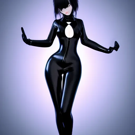 Prompt: portrait of a curvy feminine pale goth cutie in an elaborate latex-leather-rubber tight neck-high outfit, with a thin waist, cgsociety, photorealistic, sublime-comfy-elegant ambience, 16k, smooth, sharp focus, trending on ArtStation, volumetric lighting, fully clothed, worksafe