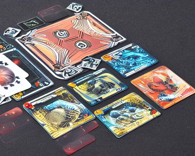 Image similar to futuristic nft card game, full - view, 2 d clean focus centered intricate detail, daily carry, knolling