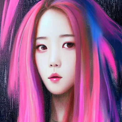 Prompt: ! dream portrait of jisoo blackpink, rainy background, pink bright art masterpiece artstation. 8 k, sharp high quality