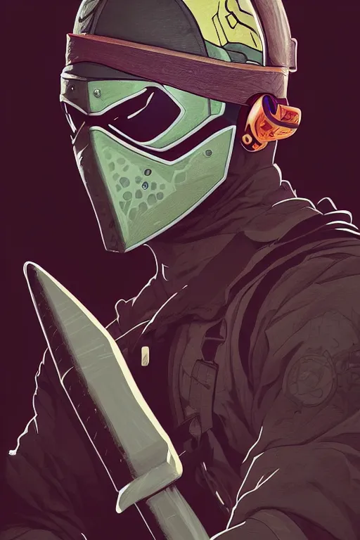 Prompt: a portrait of casey jones ( tmnt ) ( hockey mask ), fantasy, sharp focus, intricate, elegant, digital painting, artstation, matte, highly detailed, concept art, illustration, ambient lighting, art by ilya kuvshinov, artgerm, alphonse mucha, and greg rutkowski